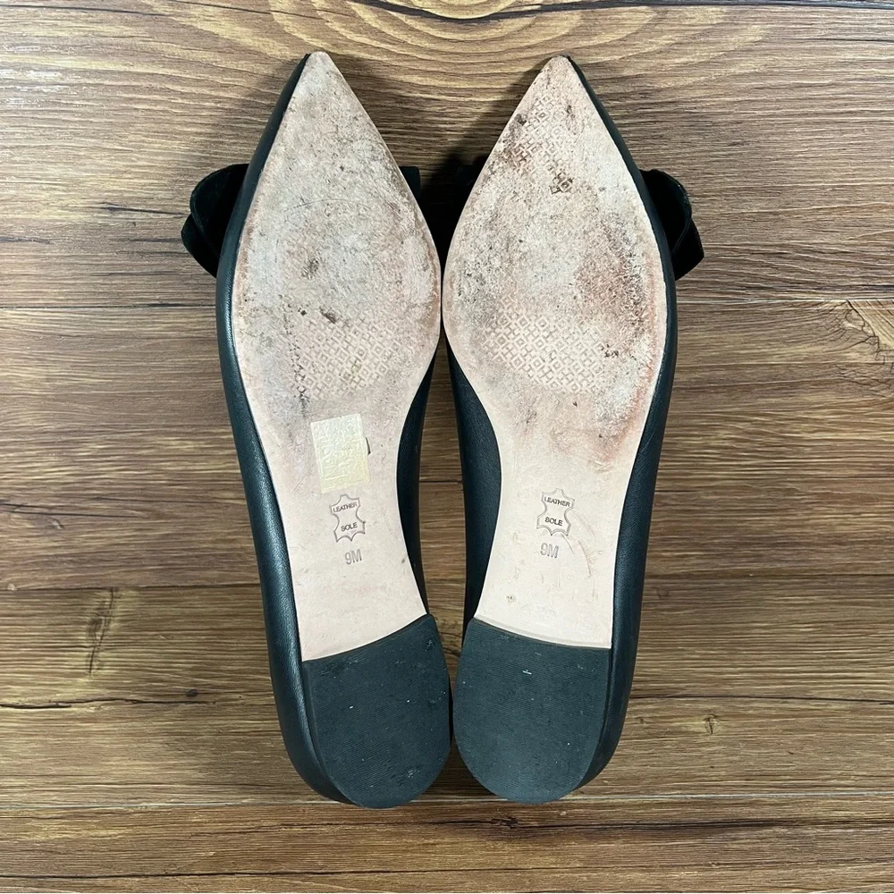 Tory Burch ‘Rosalind Bow’ Black Leather Slip-On Flats Women’s Size 9‎ Shoes